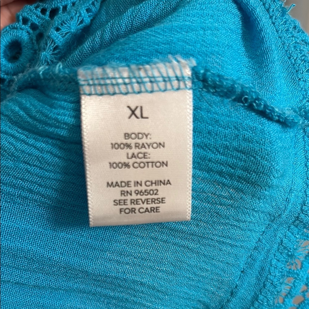 Westport Teal Blouse with Lace Trim - Picture 3 of 5